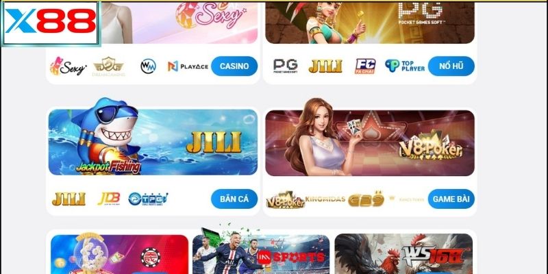 Danh mục sản phẩm và dịch vụ nổi bật tại X88