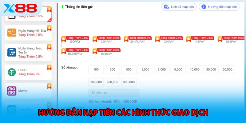 Hướng dẫn nạp tiền các hình thức giao dịch 